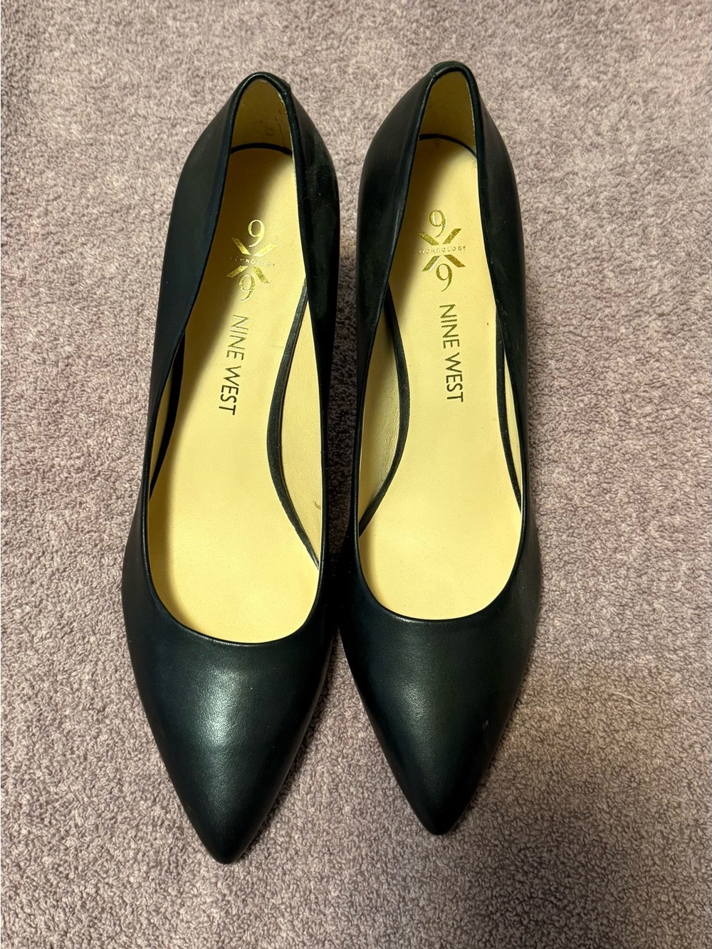 Nine West Black Pointed Toe Leather Heels